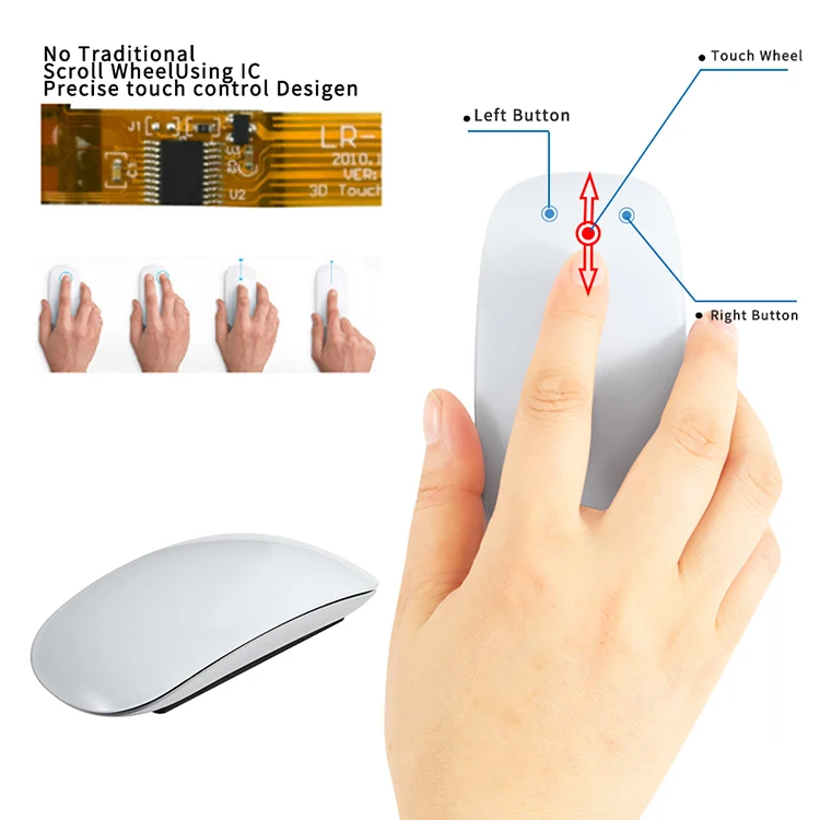 Fashion design wireless scroll wheel bt rechargeable touch mouse for MAC PC Windows