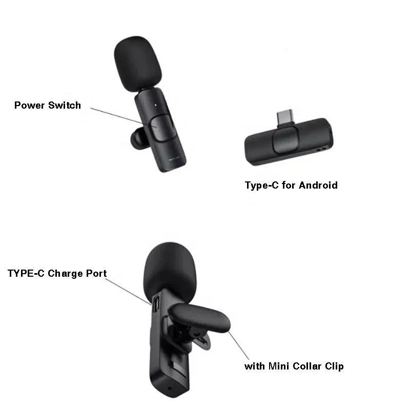 Wholesale  K8 Wireless Lavalier Microphone Rechargeable Mini Wireless Lapel Microphone for Phone Mobile