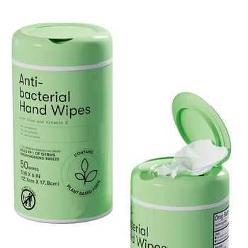 Professional OEM Antibacterial Hand Wipes With Aloe and Vitamin E /Kills 99% of Germs/ 50 CT Wet Wipes Canister