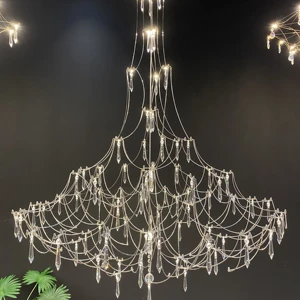 ECOJAS New Modern Design Stainless Steel Light Cube Crystal Chandelier for Villa Hotel Living Room Glass Pendent Light