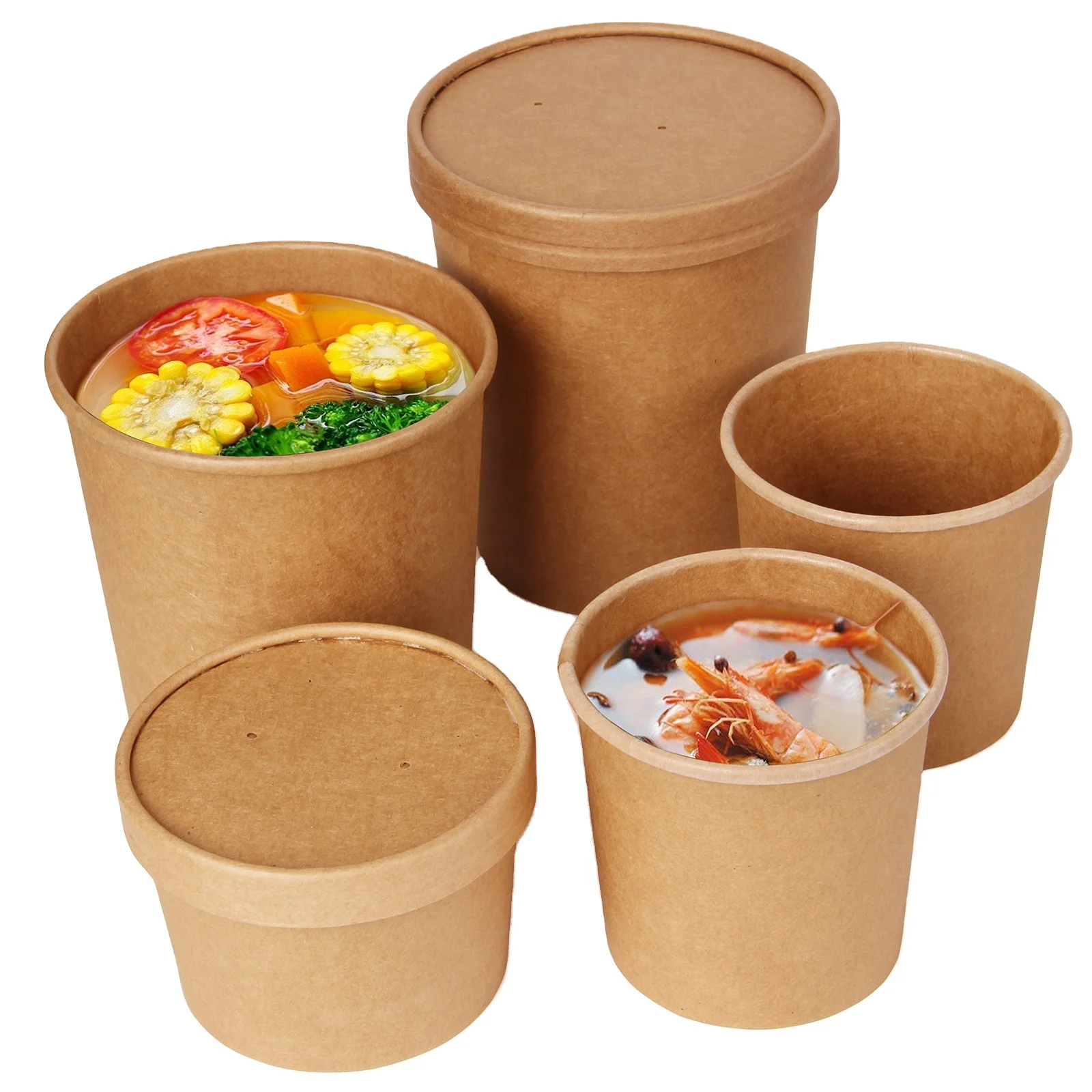 12 OZ Kraft Paper Food Container with Custom Logo Single-Combo Lid for Salad Noodle Craft Use Printed PE Coat