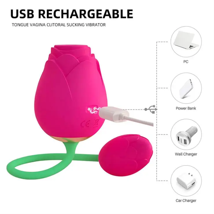 The 2 in 1 Rose Vibrator Dildo Egg Double Head Vagina Sexy Toys for Men Adult Sex Rose Vibrator