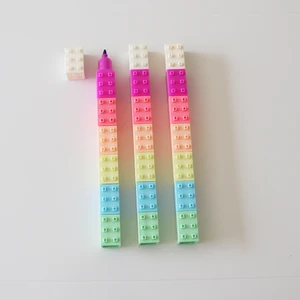 Custom Blocks Colors Novelty Fluorescent Plastic Note Marker Highlighter Pen for School Kids