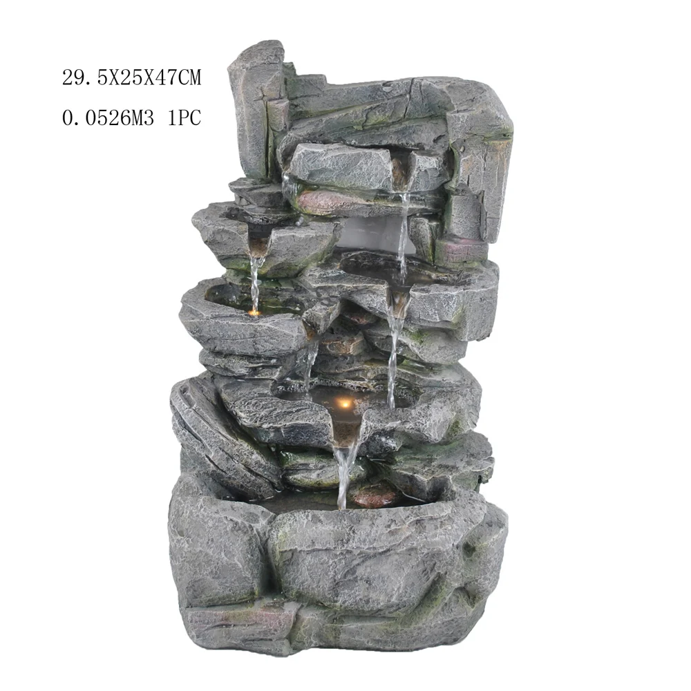 Resin Modern Solar Outdoor Rockery Trunk Garden Fountain With Led Light