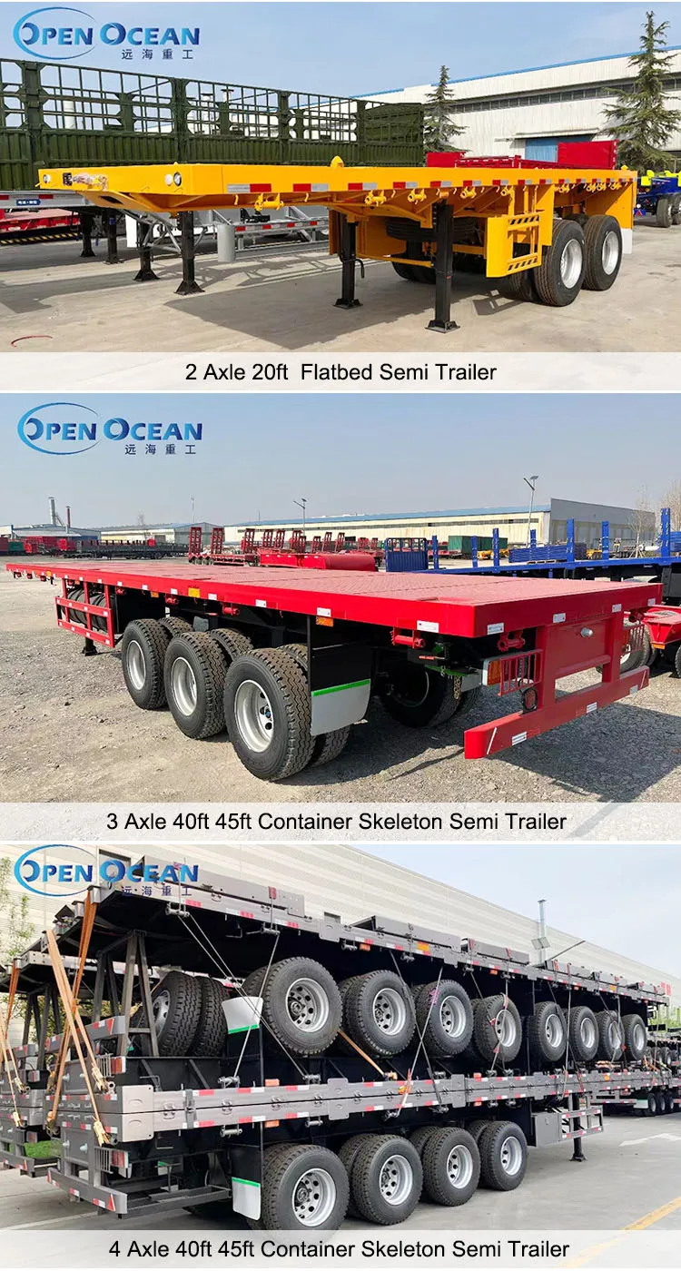 3 Axle 20ft 40ft Flatbed Container Cargo Transport Truck Semi Trailers ...