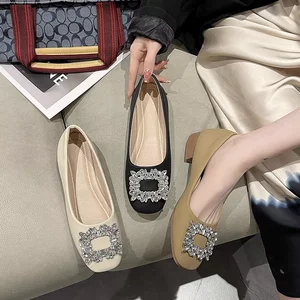 2026 Summer Slip-On Round Toe Flat Mouth Square Heel Single Shoes with PU Upper and EVA Outsole (Less Than 3cm Heel)