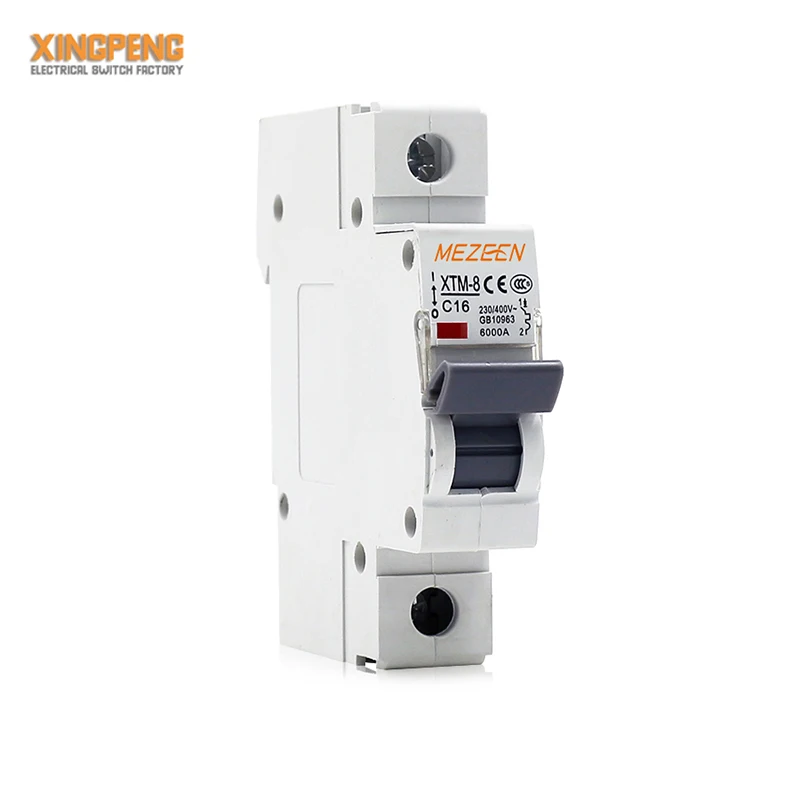 Support Customized Factory Best Sale Miniature Circuit Breaker XTM8 Grey Handle 1P 16A AC 230V 50/60hz MCB With Indicator Light