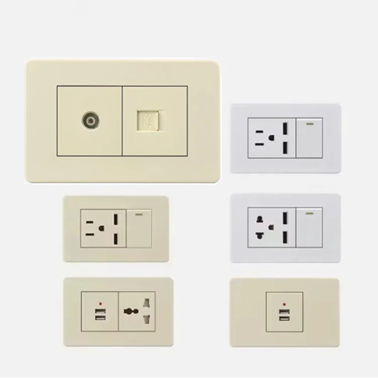 Us Standard Universal 2 Pin Dauble Wall Outlet Pc Wall Tel and Tv Socket for Household