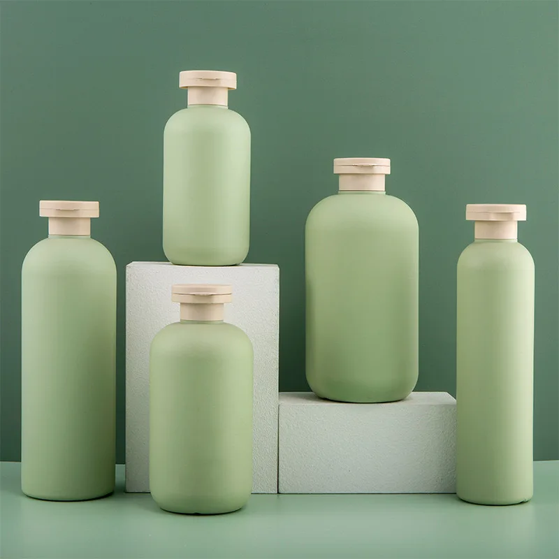 300ml to 650ml HDPE Plastic Green Round Bottle Body Wash and Body Lotion Packaging for Cosmetic Plastic Containers