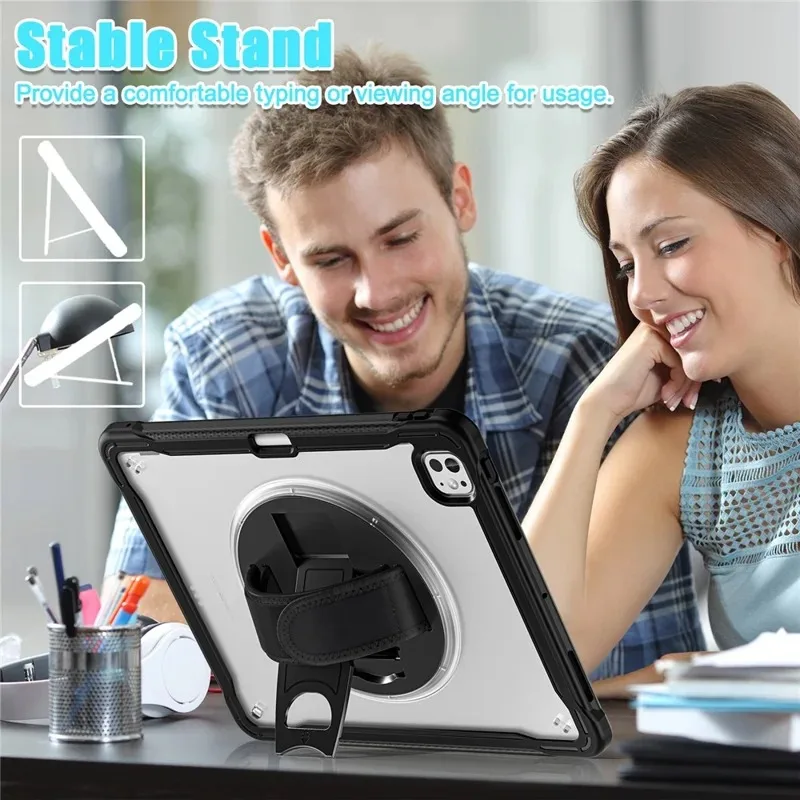 product for ipad pro 13 2025  2024 case stand pctpusilicone  anti fall stable stand with rotating hand strap double layer design-3