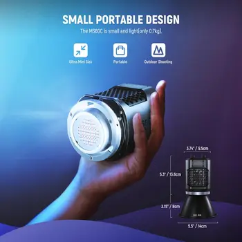 NEEWER MS60C RGBWW LED Video Light with 2.4G/APP Control 65W Metal Mini RGB COB Continuous Output Lighting Handheld Spotlight detail image