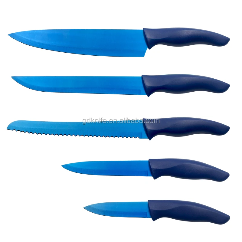 Professional 5 pcs with pp handle  black  titanium plated non stick coating stainless steel kitchen knife set