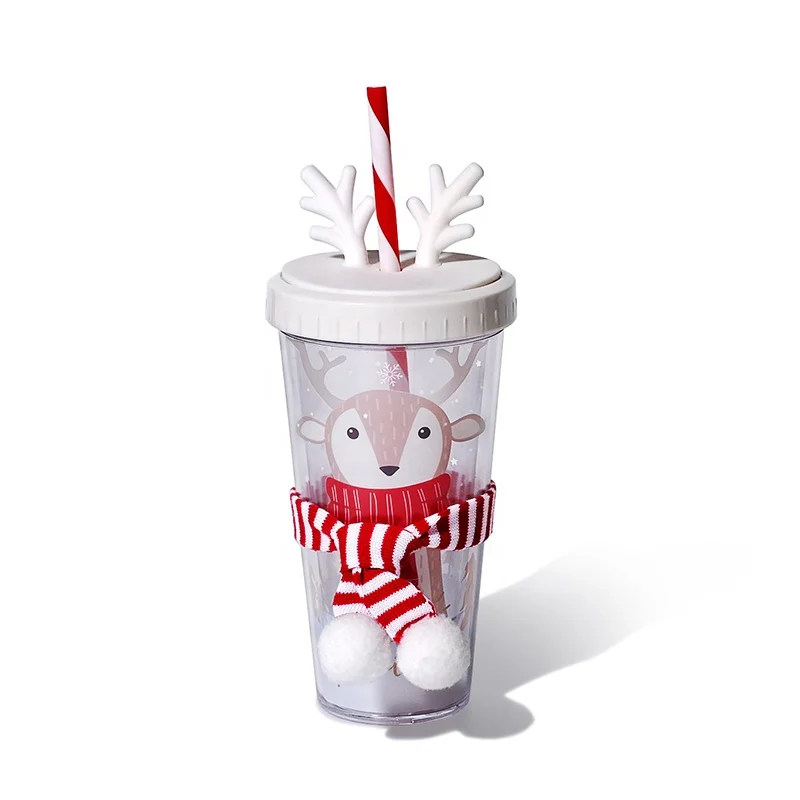Girlwill без добавления бисфенола А изготовленным на заказ логосом Лось Рождество кружки дети милый подарок шарф украшения пластиковые чашки с крышкой и соломой