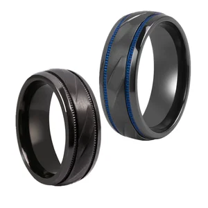 Tizti 8mm Fashion Mens Jewelry Rings Brushed Engagement Wedding Band Tungsten Carbide Blue Black Zirconium Ring