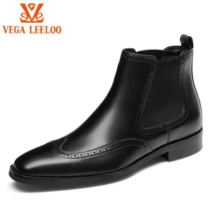 Men Trendy Ankle Boots Genuine Leather Bullock Carved Chelsea Boots High Quality Handmade Crafted Casual Shoes