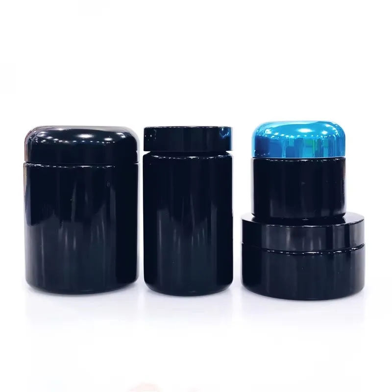 Miron 3.5 Gram Glass Jar 250ml 500ml Black Uv Tall Round Violet Smell Proof Storage Stash Flower Uv Black Glass Jars