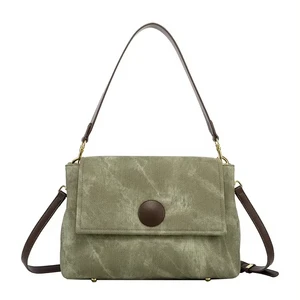 2026 New Fashion Women's Green PU Single Shoulder Crossbody Bag High Quality Button Factory Messenger Tote for Winter Spring