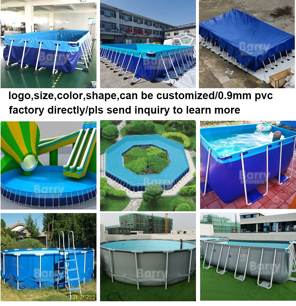 Utra Large Rectangular Metal Frame Portable Swimming Pool for Inflatable Amusement Water Parks, Outdoor / Indoor Use