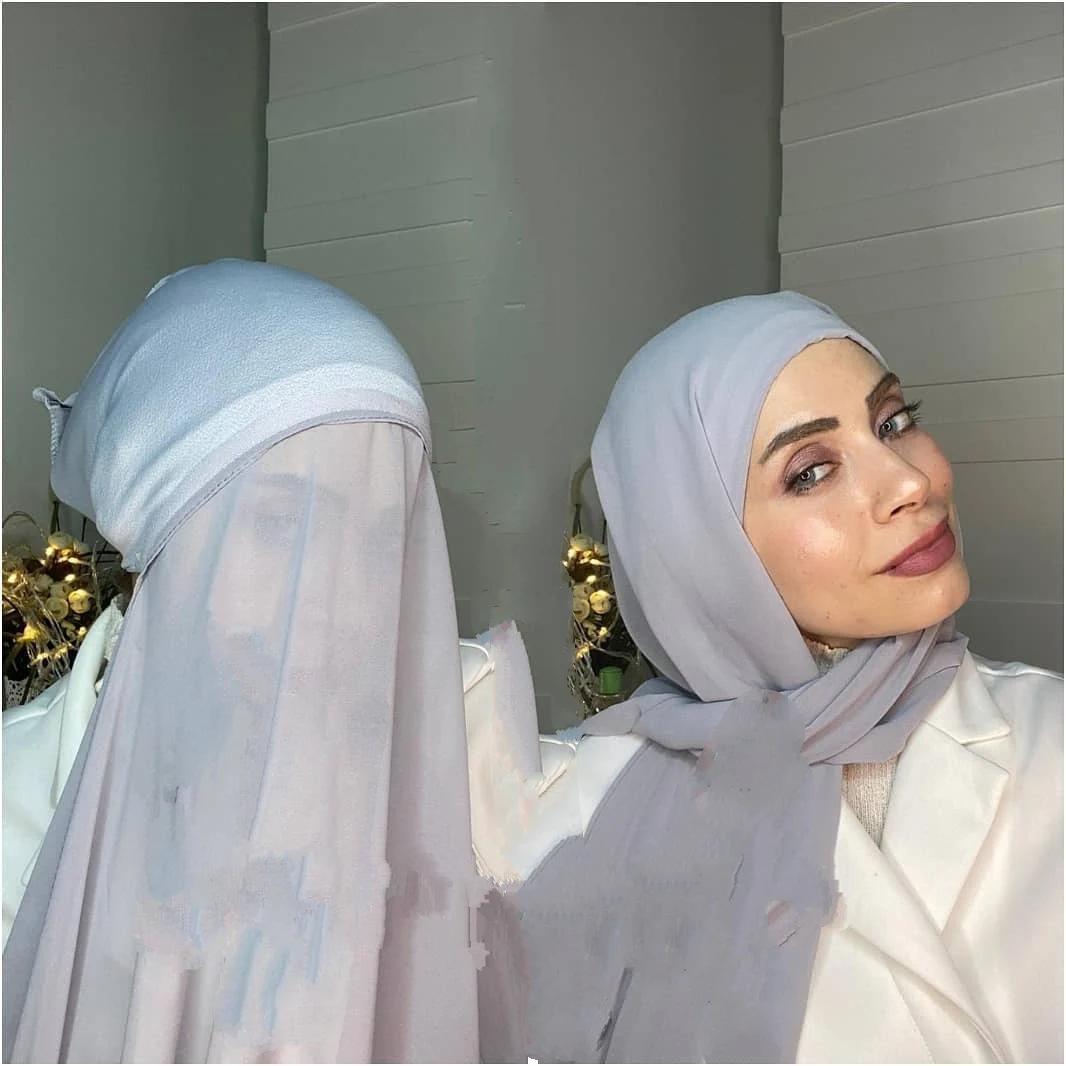Custom Made Instant Chiffon Hijab With a Bonnet Under Scarf Cap Unique Design Chiffon Hijab Scarf for Muslim Women