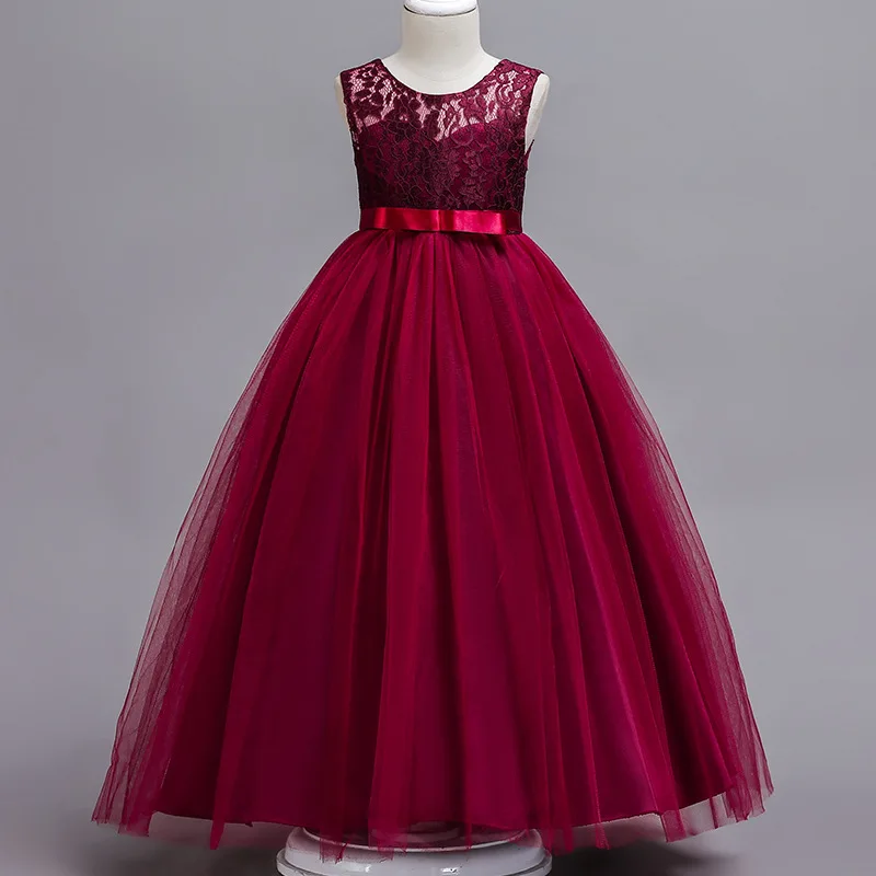 4-15 Years Kids Dress Flower Long Lace Elegant Teenagers Ball Gowns Dresses Girl Party Evening Bridesmaid Princess Clothing 4