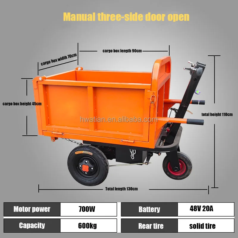 Easy Use Self-unloading Tricycle Cargo Cart Trolley Electric Wheelbarrow Dumper, Electric Mini Dumper