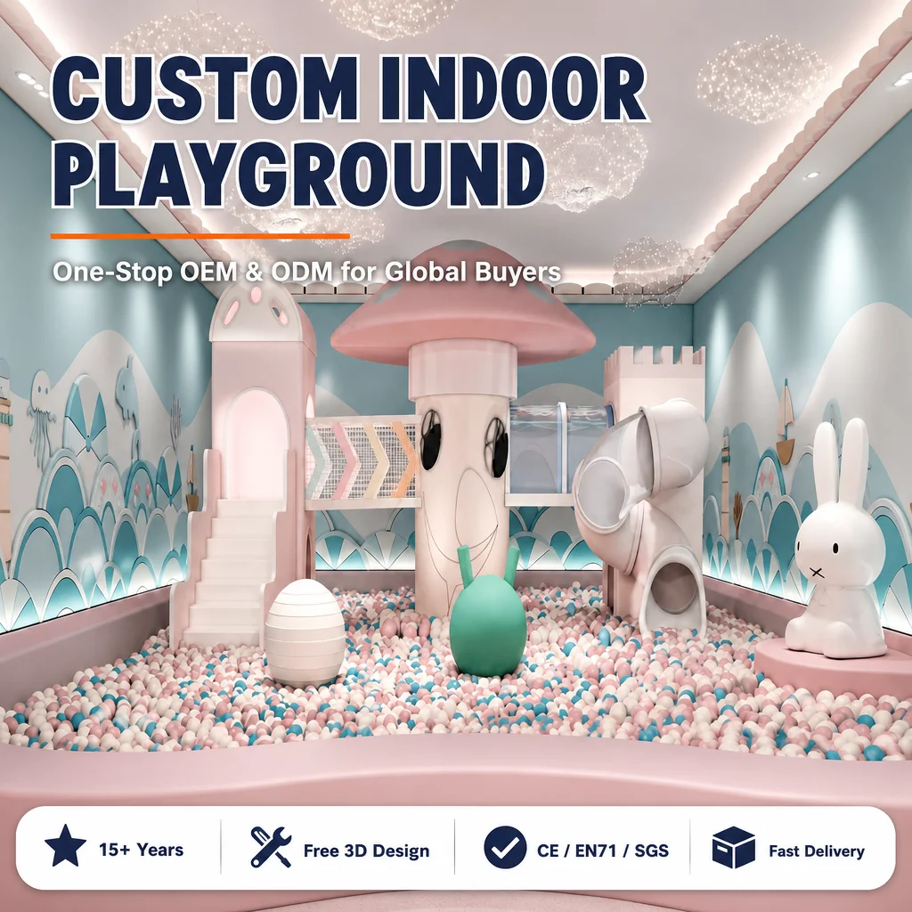 Indoor Kids Playground Macaron Mushroom House Soft Play CE Certified Low MOQ OEM Ball Pit Slide Climbing Wall for Play Center