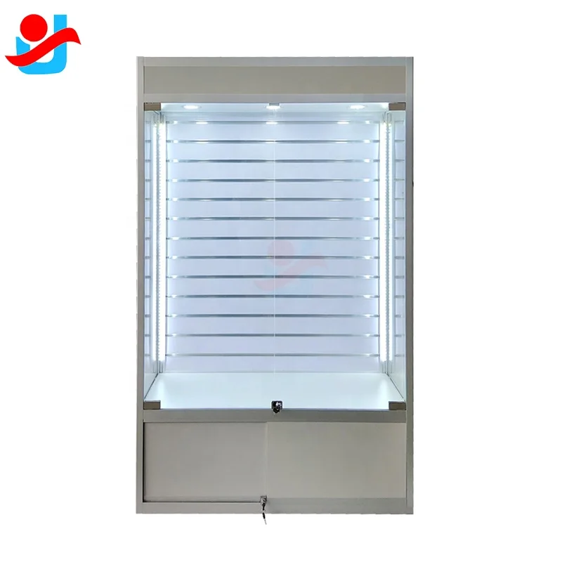 Slat Wall Design Smoke Shop Display Cases Aluminium Cabinet with Glass for Jewelry Store Display Elegant Perfume Shop Interior