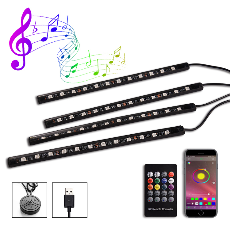Разноцветная RGB Светодиодная лента с USB-зарядкой для украшения интерьера автомобиля, освещение с управлением через приложение и пультом дистанционного управления