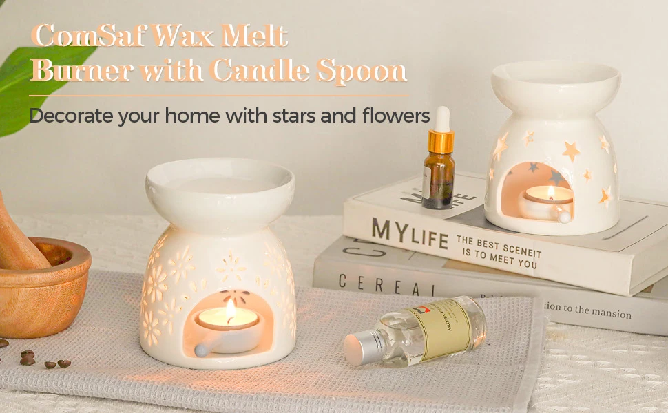 Ceramic Tealight Candle Holder Oil Burner,Tealight Wax Warmer With Candle Spoon,Aromatherapy