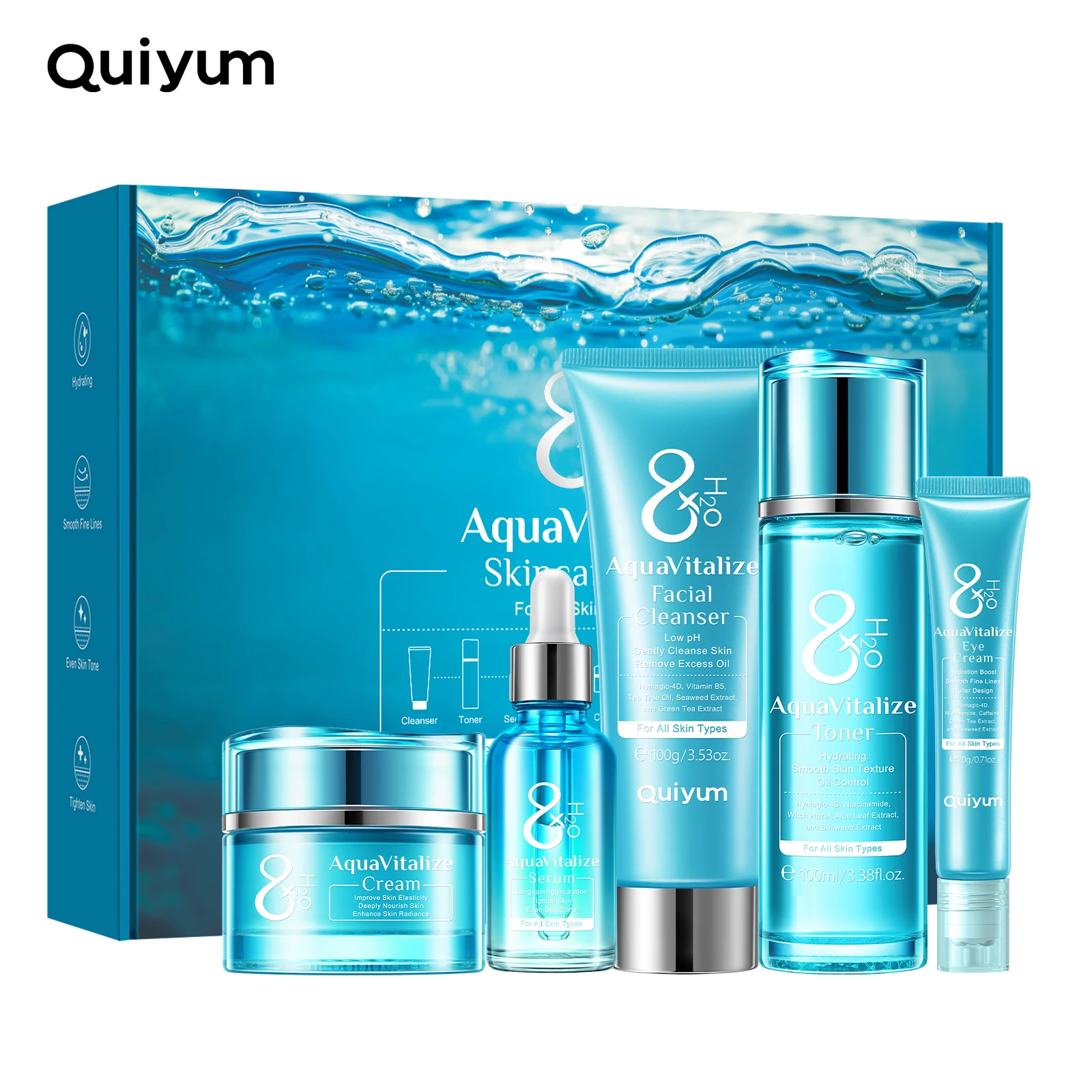 QUIYUM 8X H2O Aquavitalize Skincare Set - Anti-Acne & Whitening