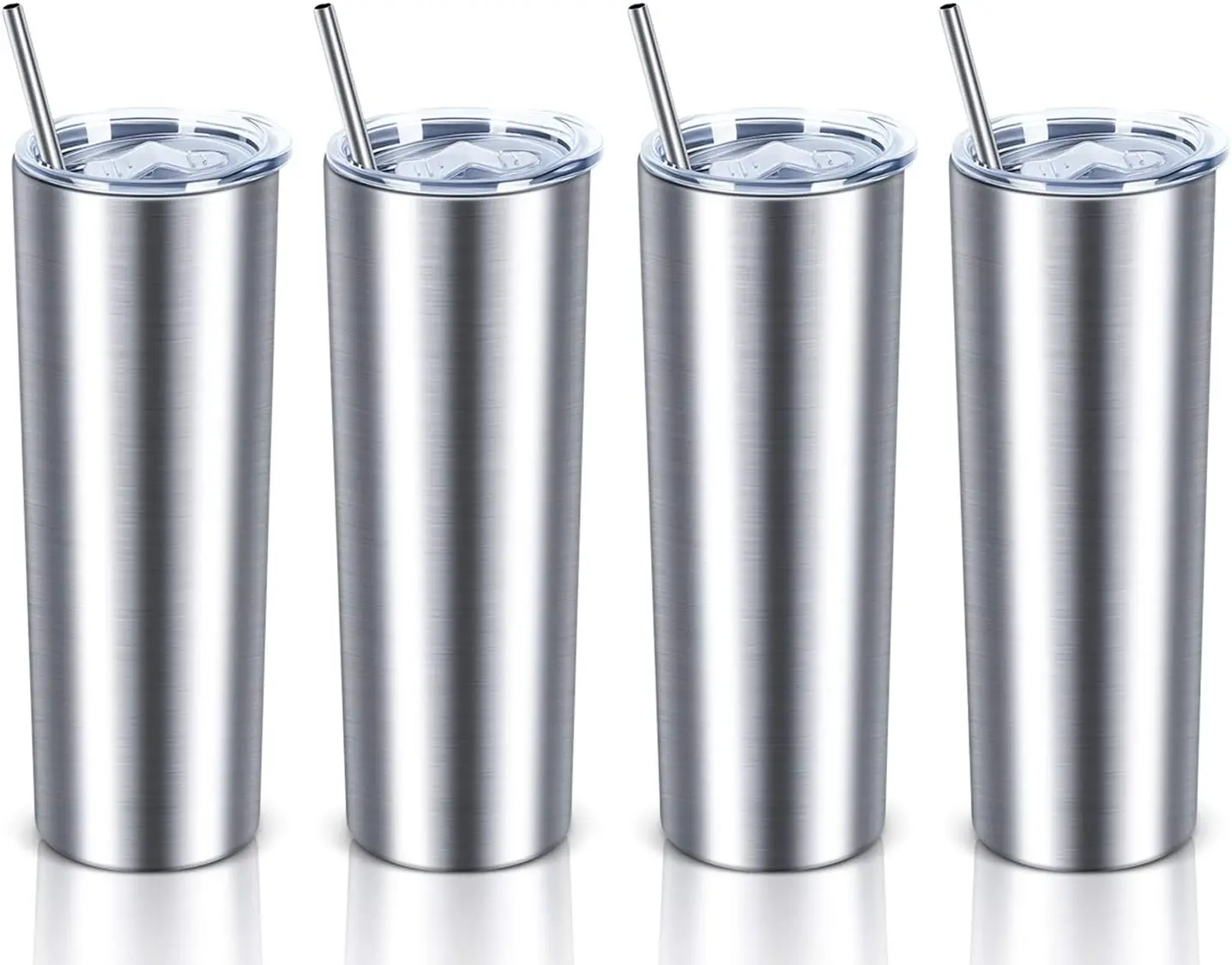 Cheer.us 20oz Stainless Steel Double Wall Insulated Tumblers Skinny Tumbler with Lids and Straws Skinny Travel Mug, Reusable Cup with Straw Slim Water