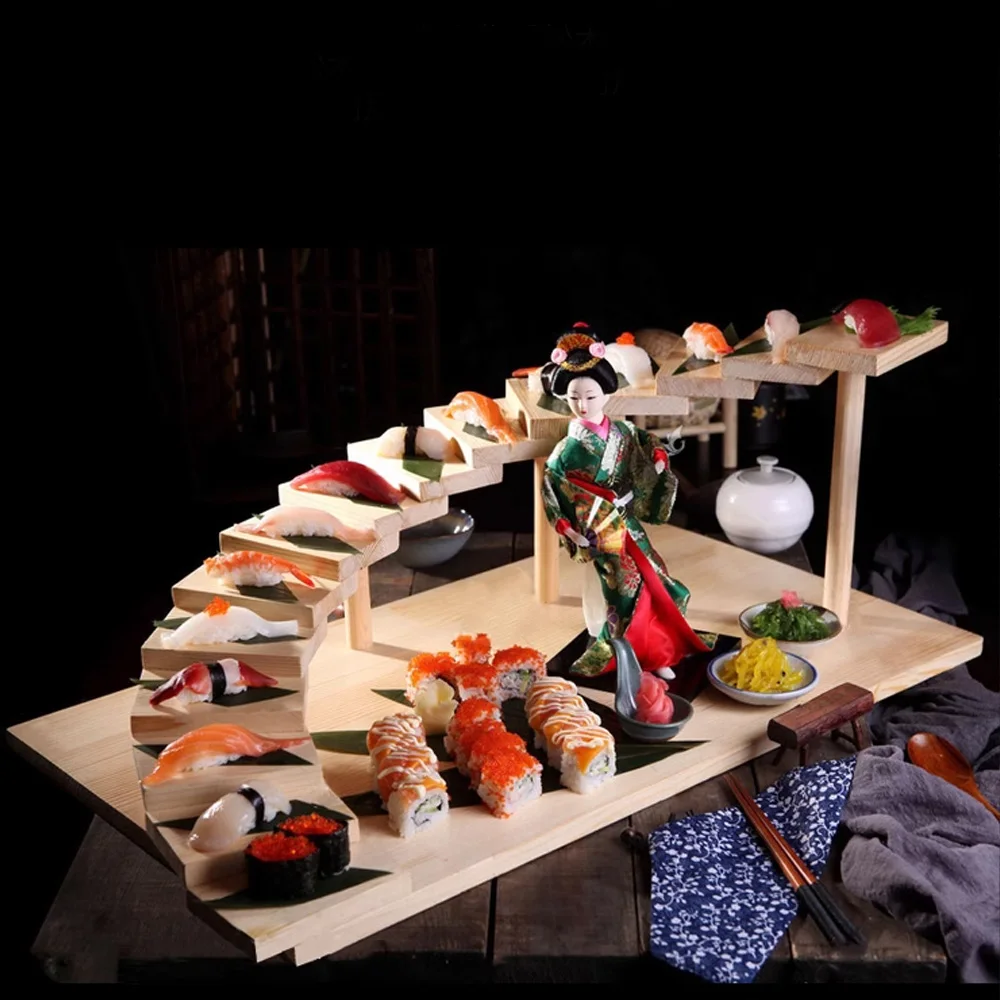 product hotel creative japanese sushi pate grilled meat hotpot wooden tableware arrangement food tray for serving and displaying dishes-13