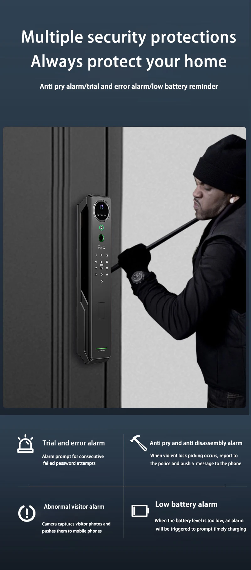 Heavyweight intelligent facial recognition lock Tuya Smart visual intercom