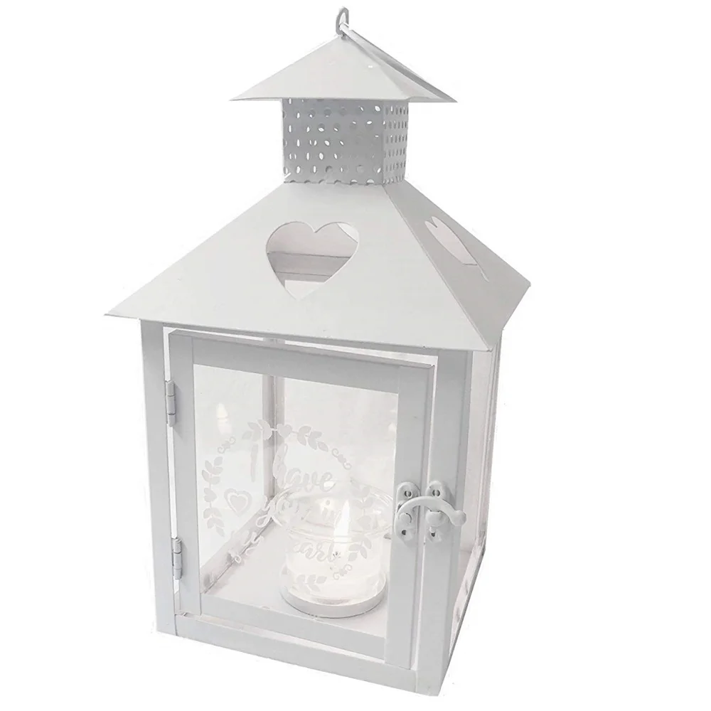 white ornate heart lantern lamp