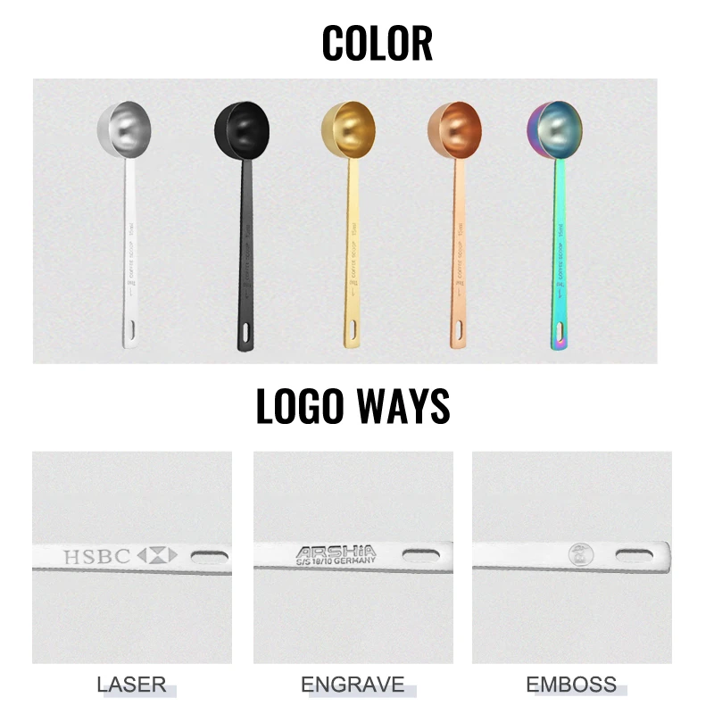 Factory Customized Logo Measuring Scoop Kitchen Measuring Tools Silver Color 15ml 30ml Stainless Steel Metal  Matcha Spoon