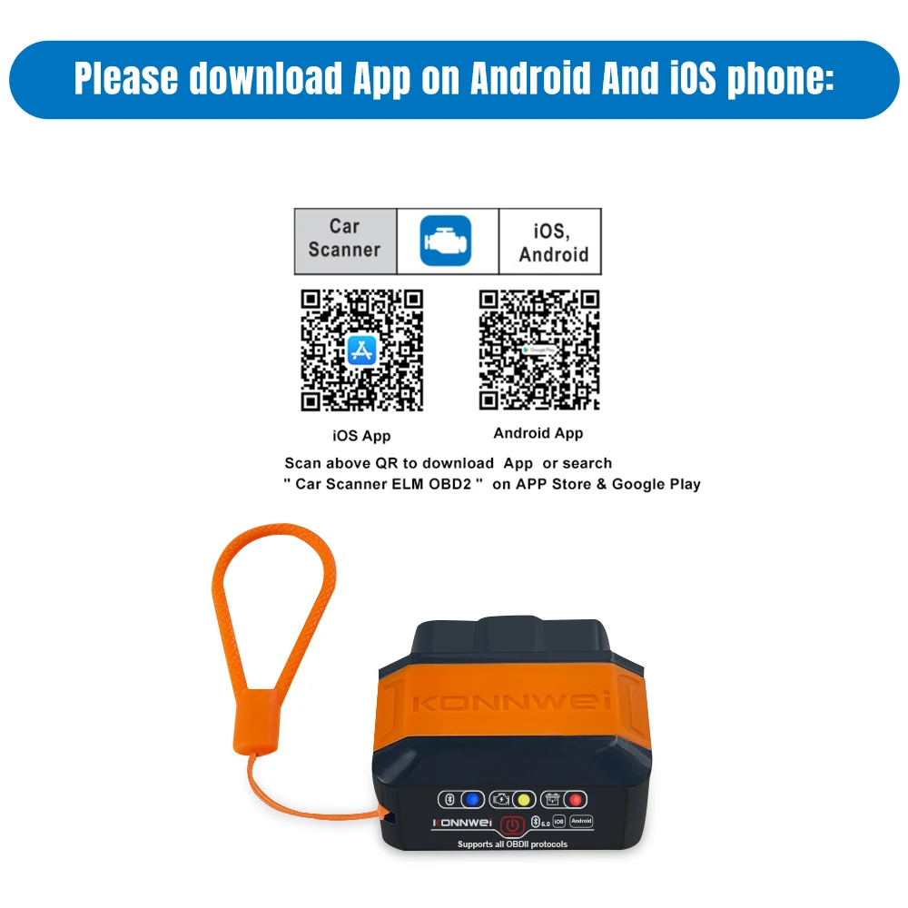 Protocol Car OBD2 Engine System Diagnosis Tool KONNWEI Wireless Bluetooth KW906 OBD2 Diagnostic Scanner for 12V Vehicle