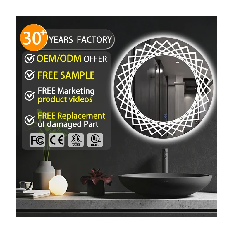 Wall Backlit Round Touch Control Mirror with Led Lightsalon Led Lights Round Smart Bathroom Mirror with Lights for Hotel