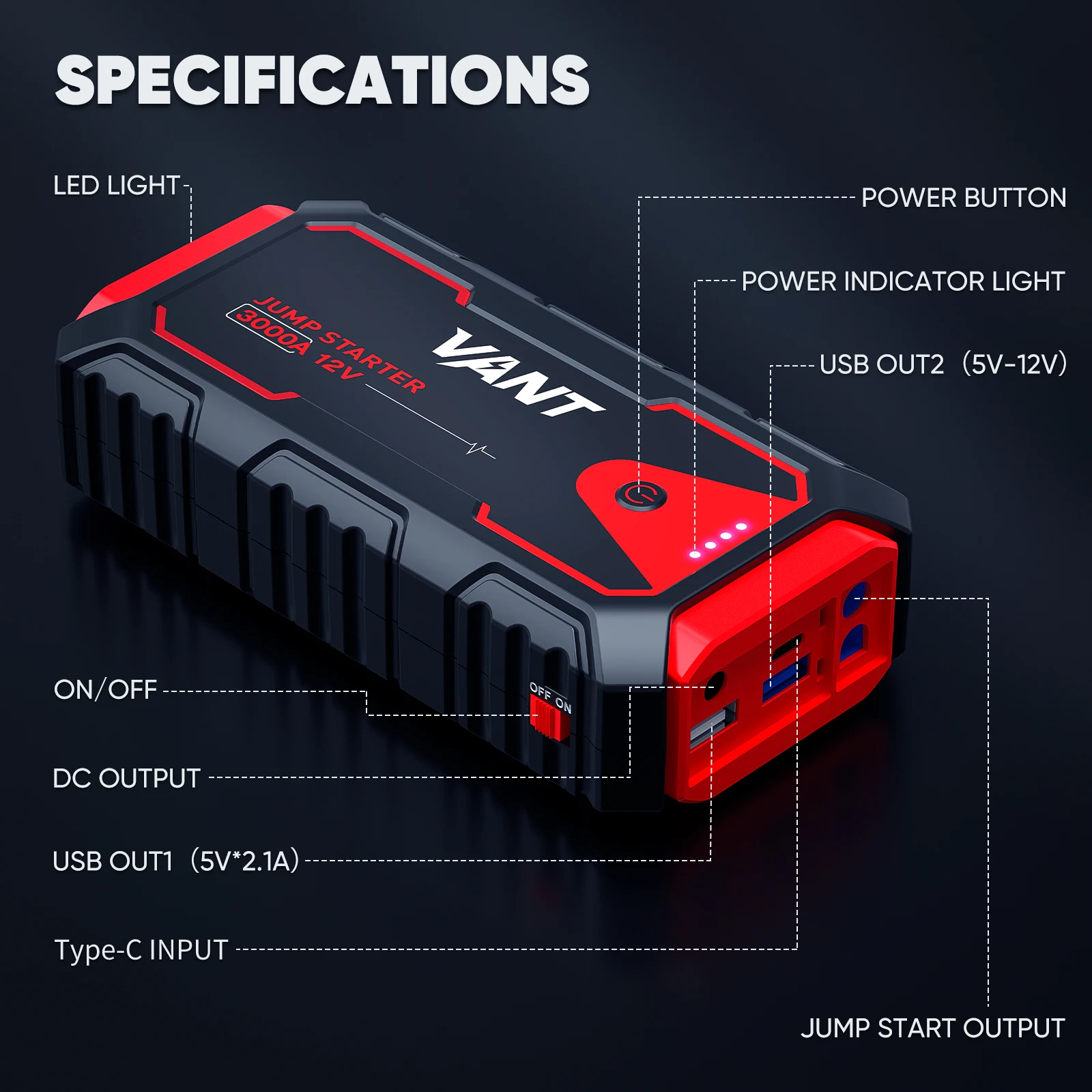 3000a Spark Proof Portable Car Battery Charger Jump Starter Factory
