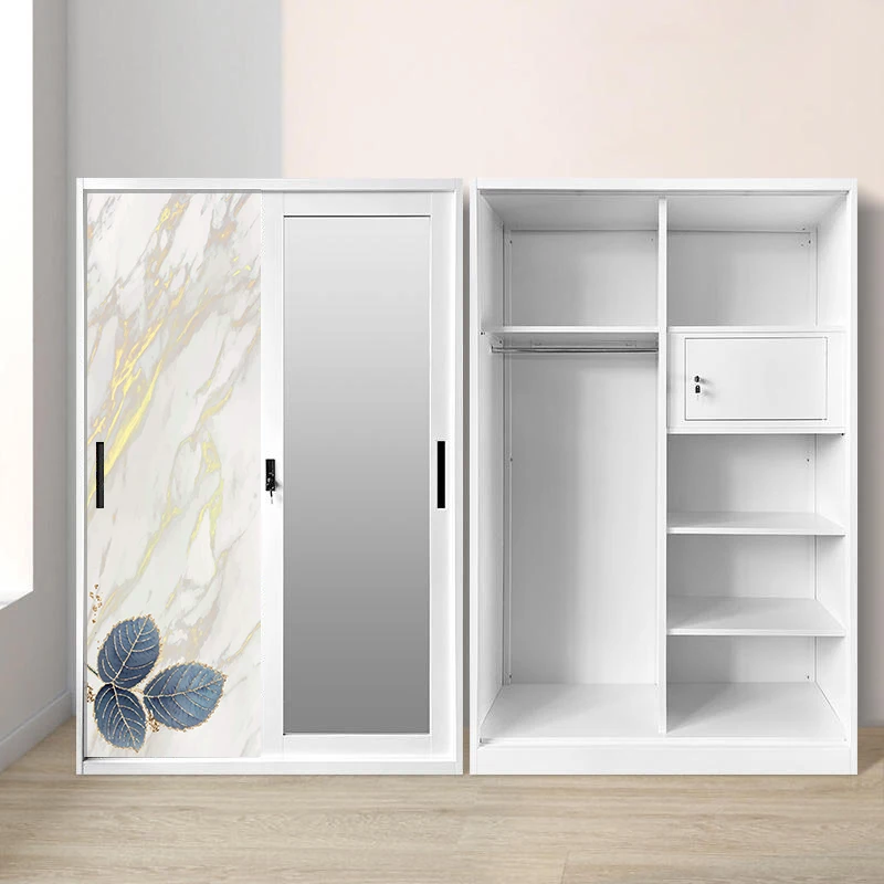 Metal Almirah with Sliding Doors and Integrated Mirror for Home Storage
