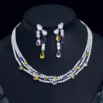 French Entry Luxury Full Diamond Evening Dress Necklace Multi-Layer Overlapping Zircon Water Drops Clavicle Set Fine Jewelry