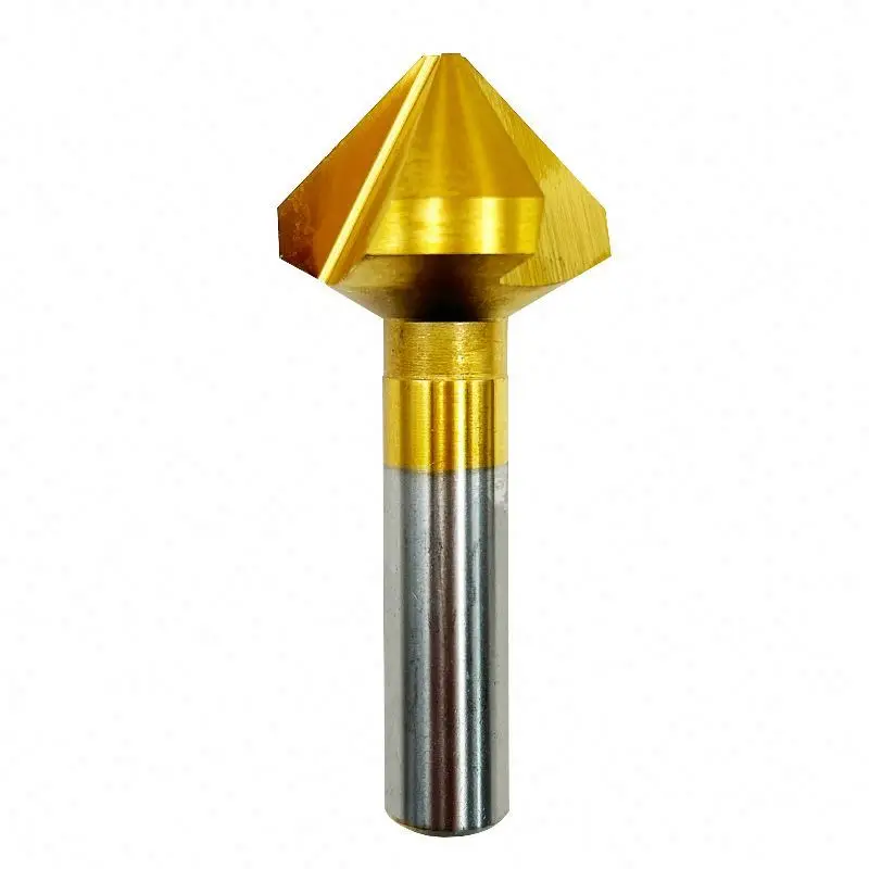 TEBAK Cobalt Chamfering Knife Titanium-plated 90 Degrees Single-edged Three-flute Countersink Hole Deburring Trimmer Chamfer