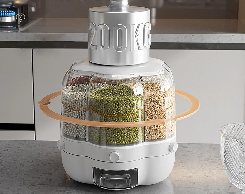 360 Degree Rotating Kitchen Plastic Food Storage Container Sealed Rice Dispenser