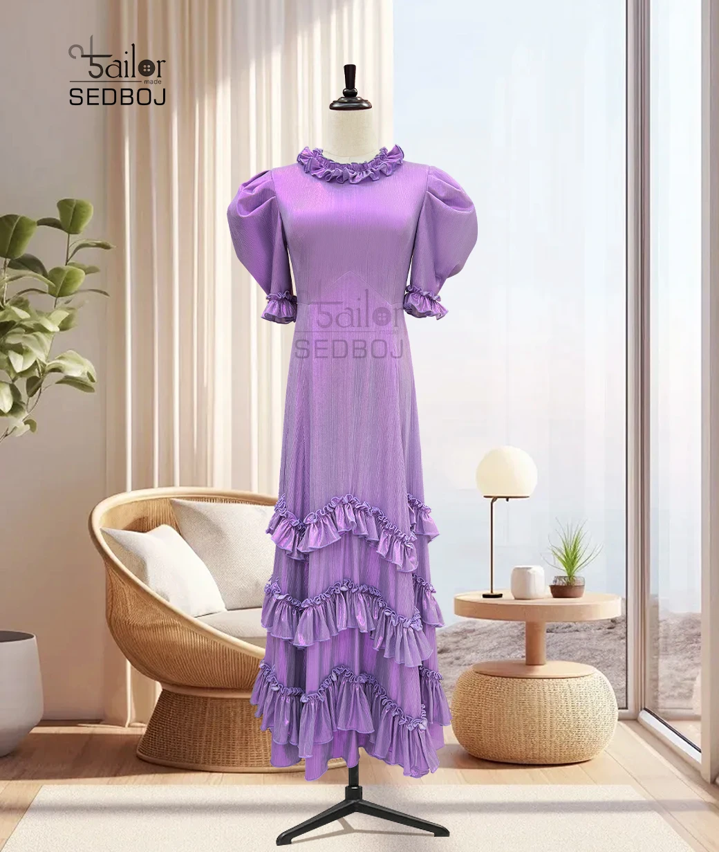 Tailor Shop Customized Bubble Sleeves Ruffled Edges Pleated Fluffy Cake Dress Women's Dress