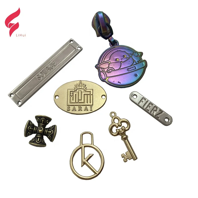 Custom Badge Design Tag Plate Small Brand Label Embossed Make Engraved Clothing Wallet Plaque Letter Handbag Metal Logo