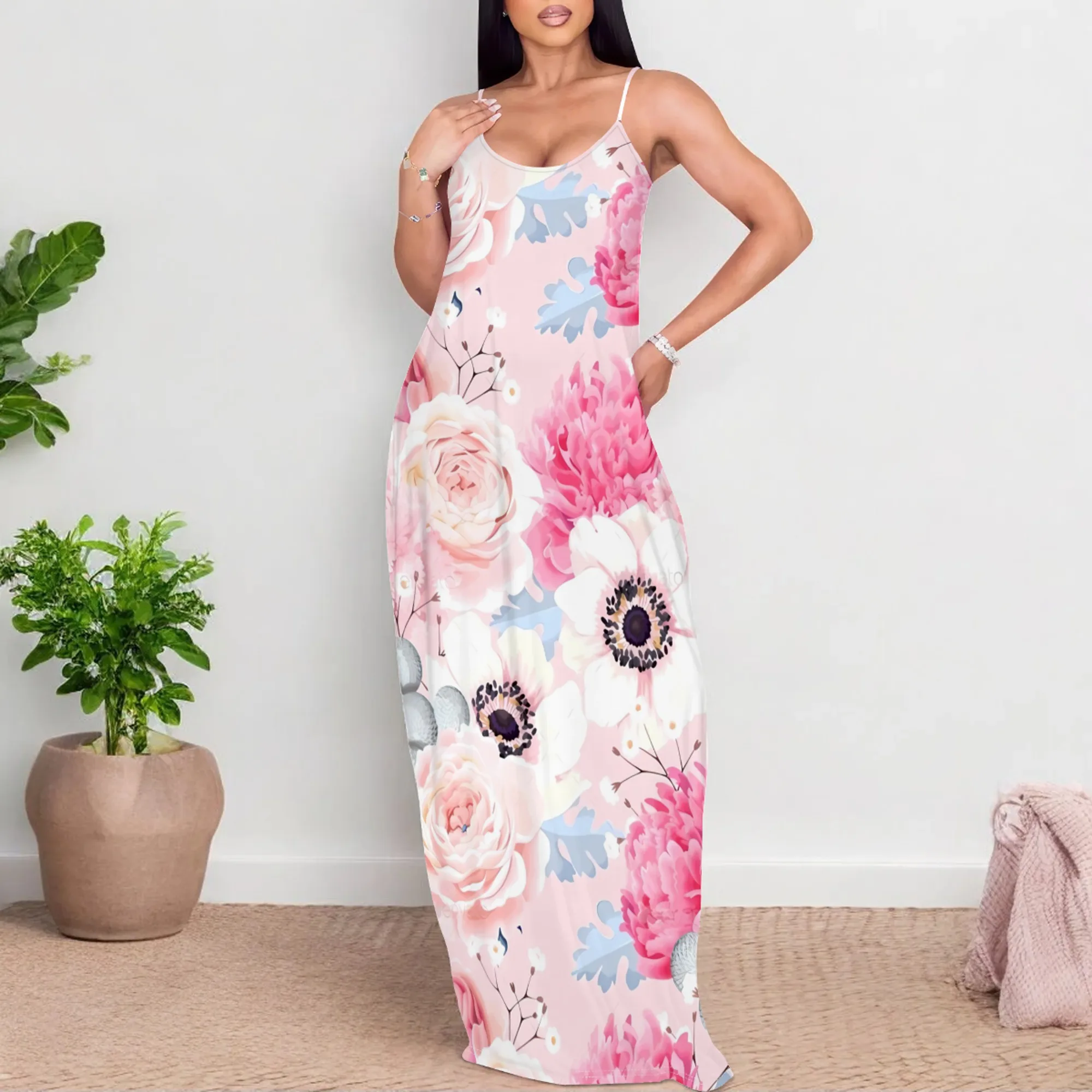 Customizable Women's Maxi Dress with Leopard Pattern Natural Waistline Woven Weaving Method for Small Orders