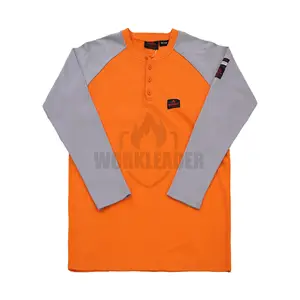 Factory Supply Flame Resistant Workwear 100% Cotton Fire Resistant Henley Shirt Safety Work FR Clothing