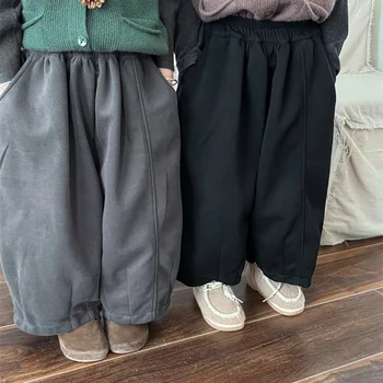 2024 Children's autumn new patchwork knitted trousers boys and girls simple loose trousers sweatpants