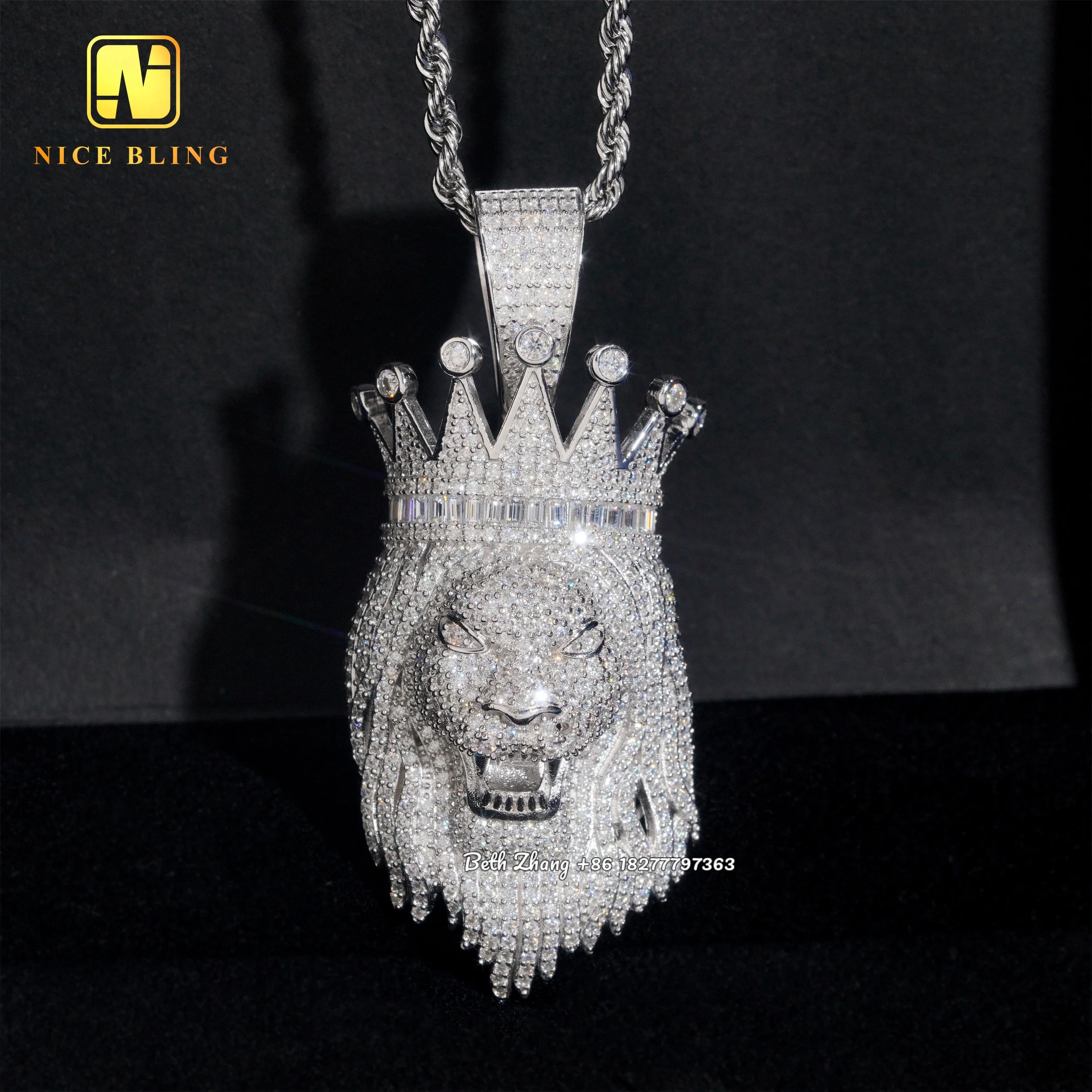 Lion Custom Diamond Chains Baguette Moissanite Diamond Lion King