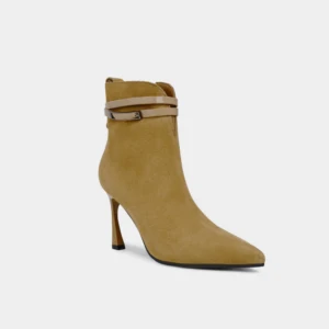 Women's Chic Stiletto Ankle Booties with Designer Belt Buckle Pointed Toe Zip Closure Fashion Boots-Classic Western Formal Style