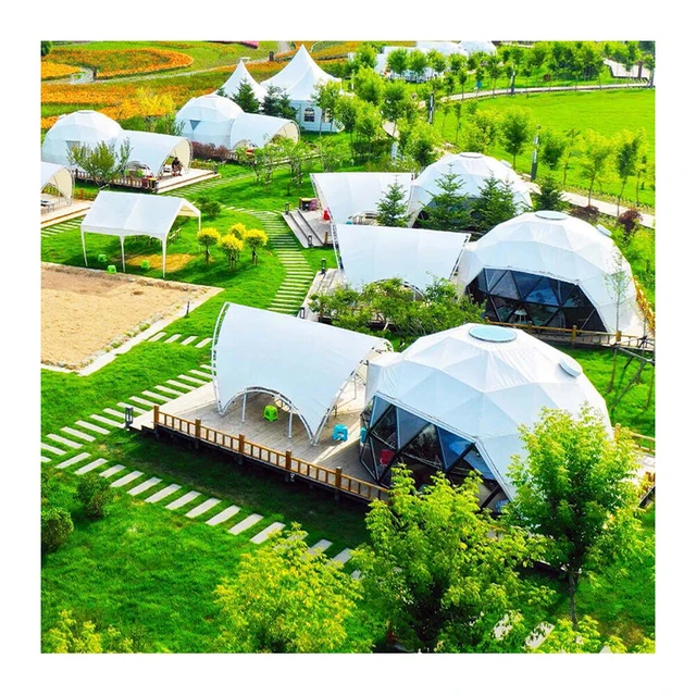 Strong Windproof Resistant Geodesic Dome Tent Luxury Hotel Use Big Size 4m 5m 10m 20m Diameter Waterproof All Season Outdoor